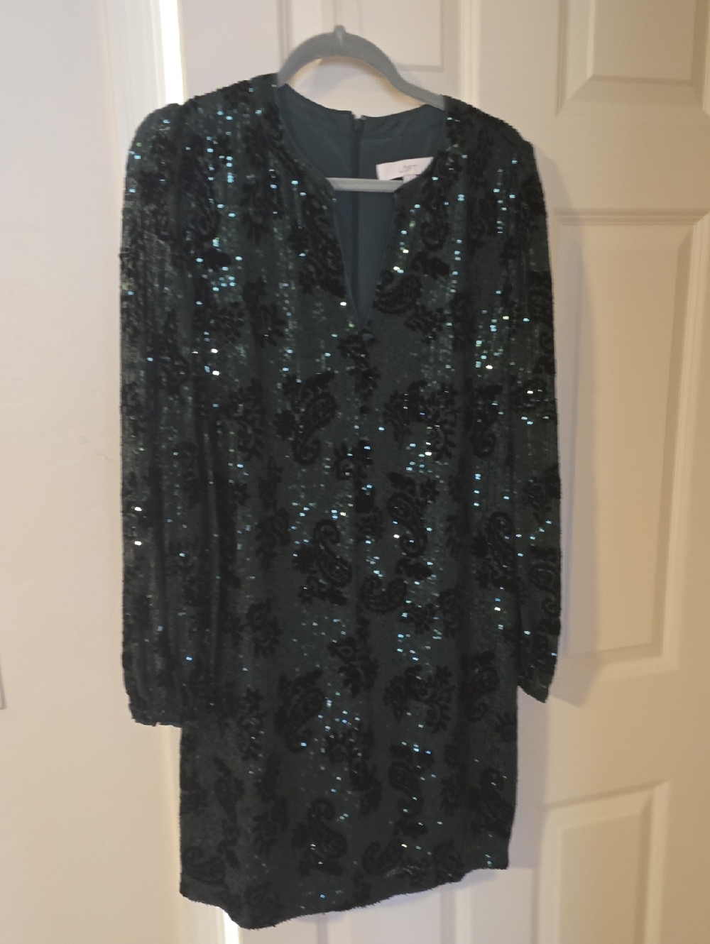ANN TAYLOR LOFT Teal Green Sequin Long Sleeve Shift Dress